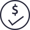 Icon of dollar sign and checkmark