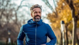 Middle-aged man jogging outside