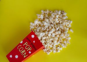 Spilled box of movie popcorn